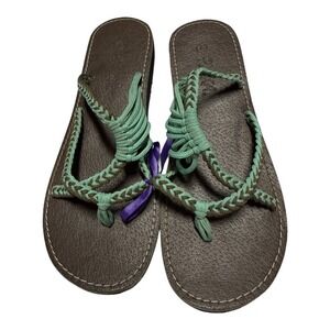 Plaka Palm Ocean Side Brown Teal Woven Sandals Women's Size 7 Flats
